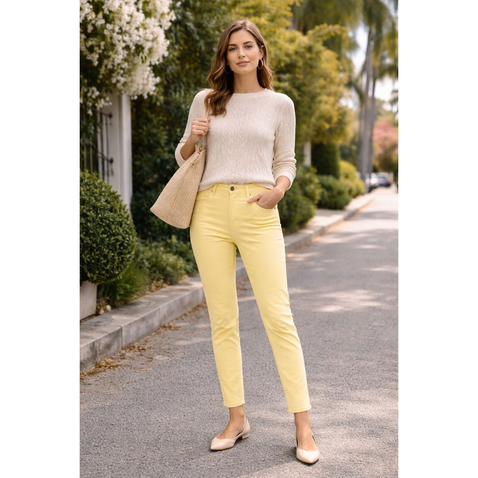 Joe's New Women's Jeans 27 Yellow High Rise Straight Ankle Stretch Denim